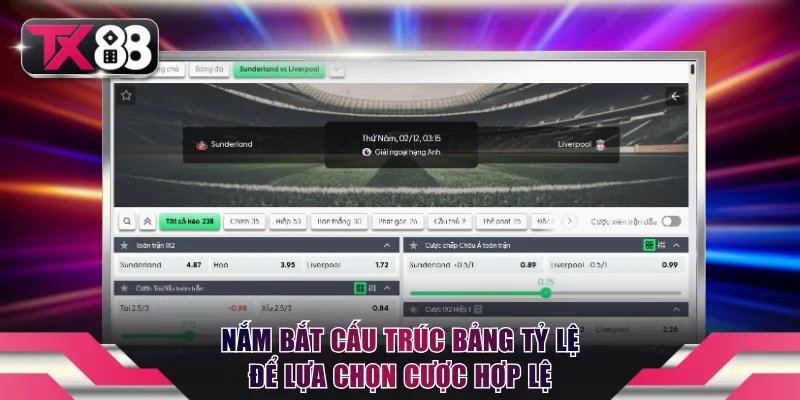 Nắm bắt cấu trúc bảng tỷ lệ để lựa chọn cược hợp lệ