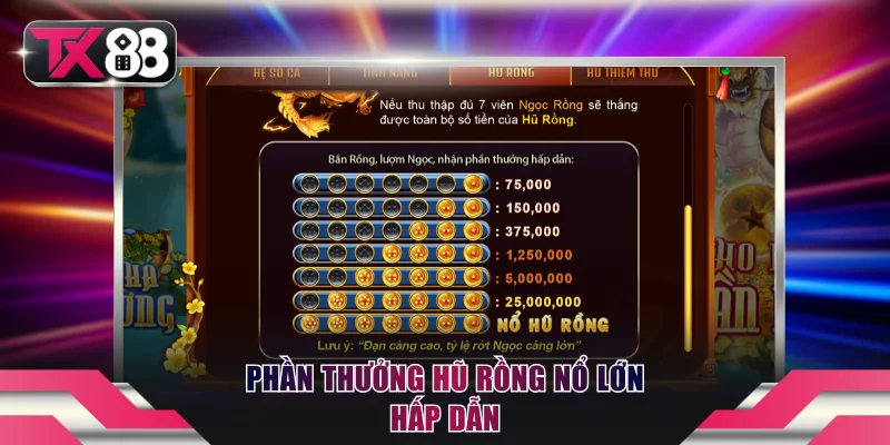 Phần thưởng hũ rồng nổ lớn hấp dẫn